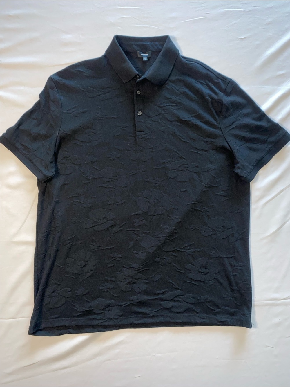 Express Men's Black Polo with Subtle Jacquard Pattern